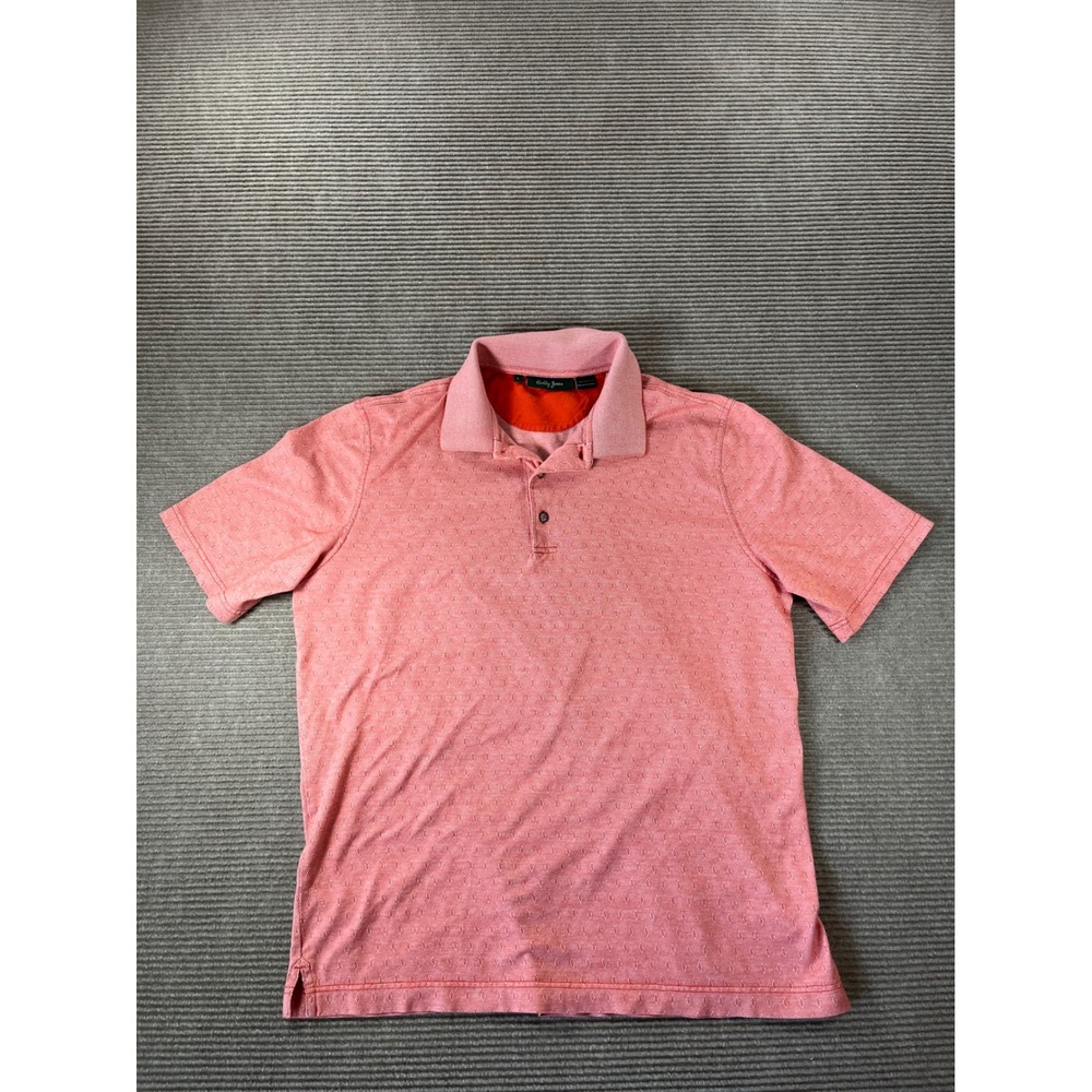 Bobby Jones Mens Coral Red Geometric Diamond Cotton Polo‎ Shirt Large